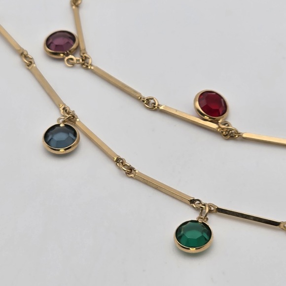 Vtg SWAROVSKI Station Necklace Multi-Color Crystals‎ 18k Yellow Gold Plate 36" - Picture 8 of 14
